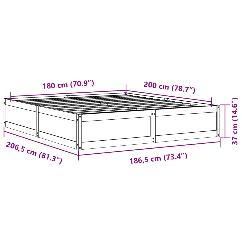 Bed Frame without Mattress 180x200 cm Super King Solid Wood Pine