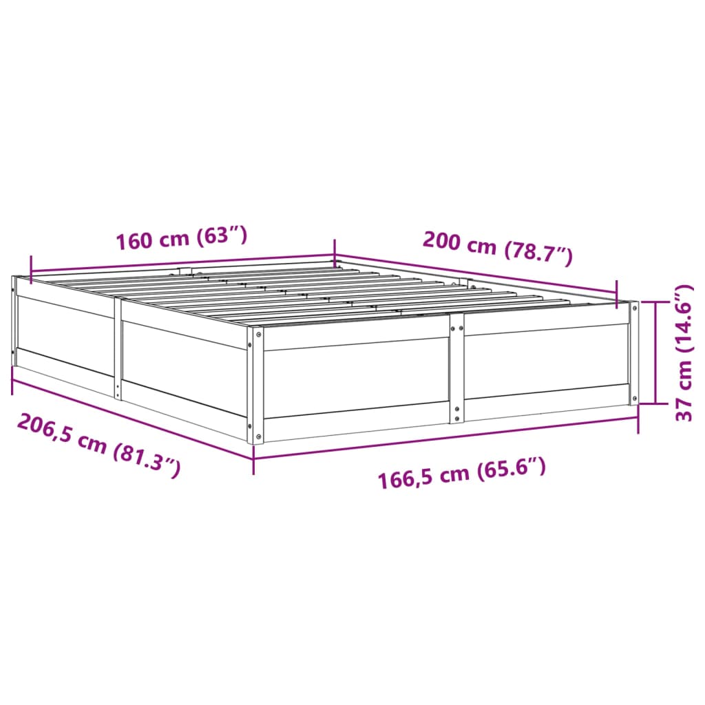 Bed Frame without Mattress 160x200 cm Solid Wood Pine