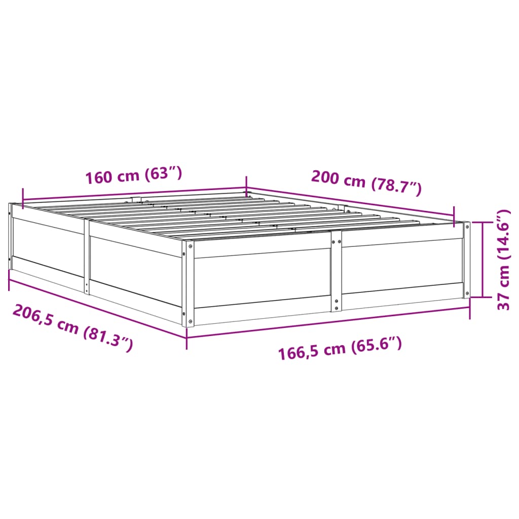 Bed Frame without Mattress White 160x200 cm Solid Wood Pine