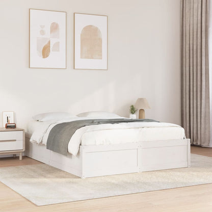 Bed Frame without Mattress White 150x200 cm King Size Solid Wood Pine