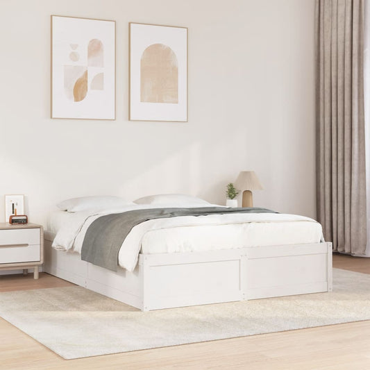 Bed Frame without Mattress White 150x200 cm King Size Solid Wood Pine