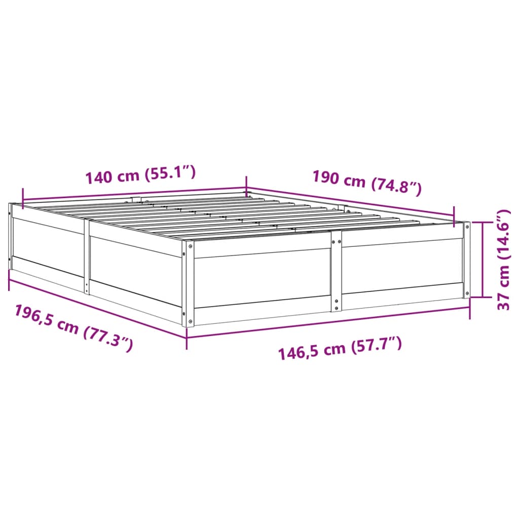 Bed Frame without Mattress 140x190 cm Solid Wood Pine