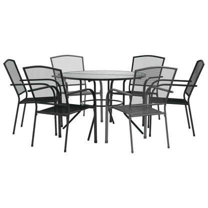 Stackable Garden Chair Set 7 pcs Anthracite Powder-coated Steel