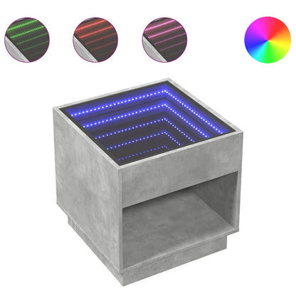 Bedside Table with Infinity LED Concrete Grey 50x50x50 cm