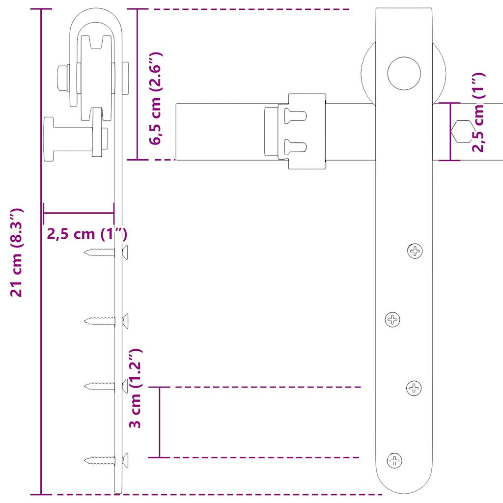 Sliding Cabinet Door Kit 91 cm Carbon Steel