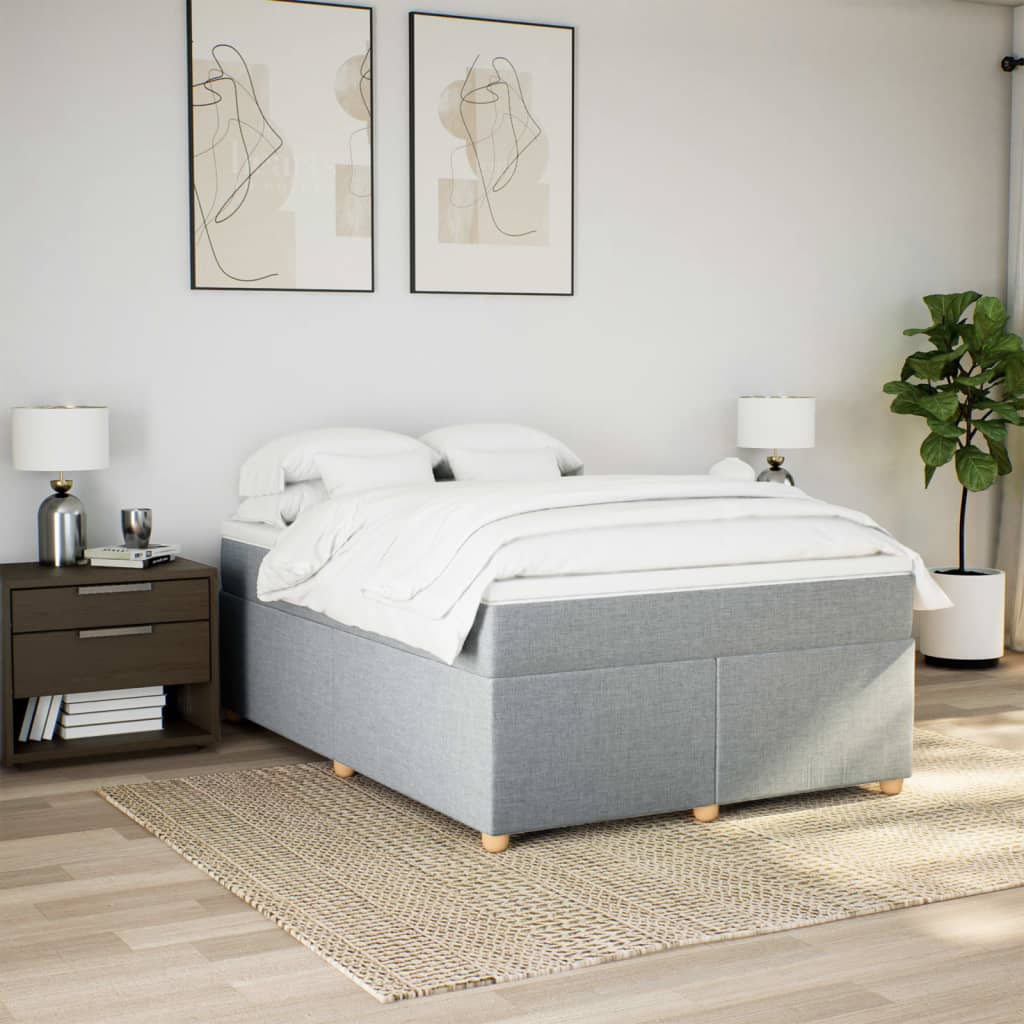 Box Spring Bed with Mattress Light Grey 140x200 cm Fabric