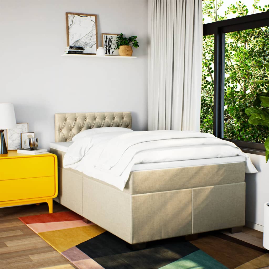 Box Spring Bed with Mattress Cream 120x200 cm Fabric