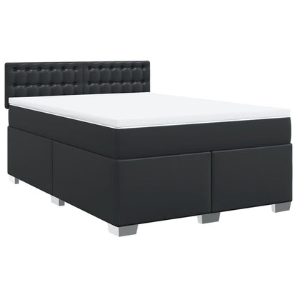 Box Spring Bed with Mattress Black 140x190 cm Faux Leather