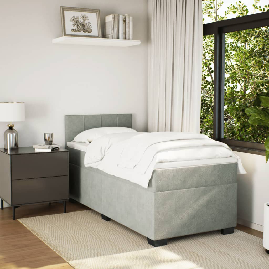 Box Spring Bed with Mattress Light Grey 90x190 cm Velvet