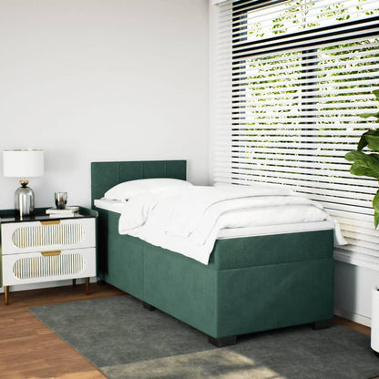 Box Spring Bed with Mattress Dark Green 90x200 cm Velvet