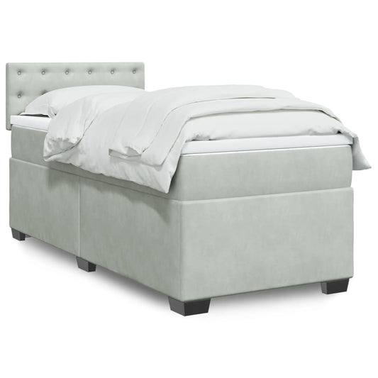 Box Spring Bed with Mattress Light Grey 100x200 cm Velvet