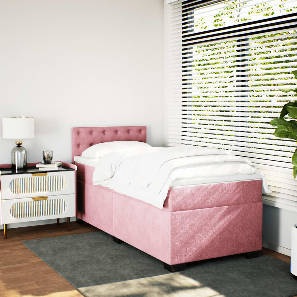 Box Spring Bed with Mattress Pink 100x200 cm Velvet
