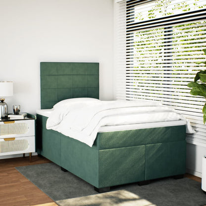 Box Spring Bed with Mattress Dark Green 120x190 cm Small Double Velvet