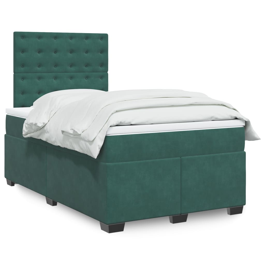 Box Spring Bed with Mattress Dark Green 120x200 cm Velvet