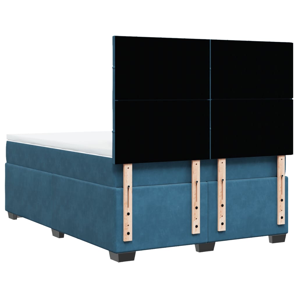 Box Spring Bed with Mattress Blue 140x190 cm Velvet