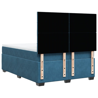 Box Spring Bed with Mattress Blue 140x190 cm Velvet
