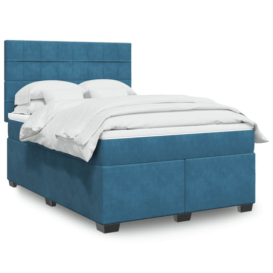 Box Spring Bed with Mattress Blue 140x190 cm Velvet