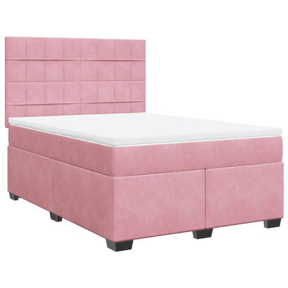 Box Spring Bed with Mattress Pink 140x190 cm Velvet