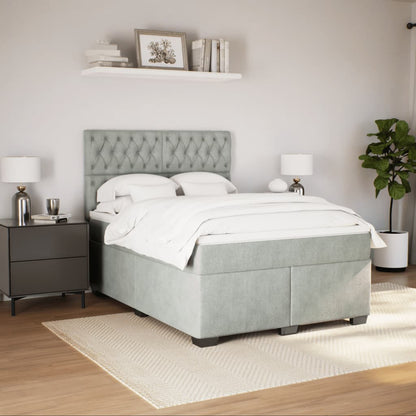 Box Spring Bed with Mattress Light Grey 140x190 cm Velvet