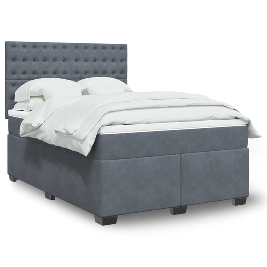 Box Spring Bed with Mattress Dark Grey 140x190 cm Velvet