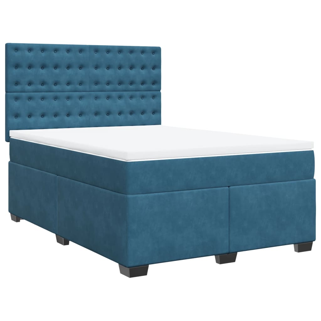 Box Spring Bed with Mattress Blue 140x190 cm Velvet