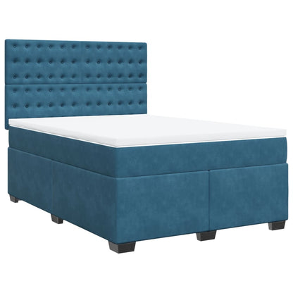 Box Spring Bed with Mattress Blue 140x190 cm Velvet