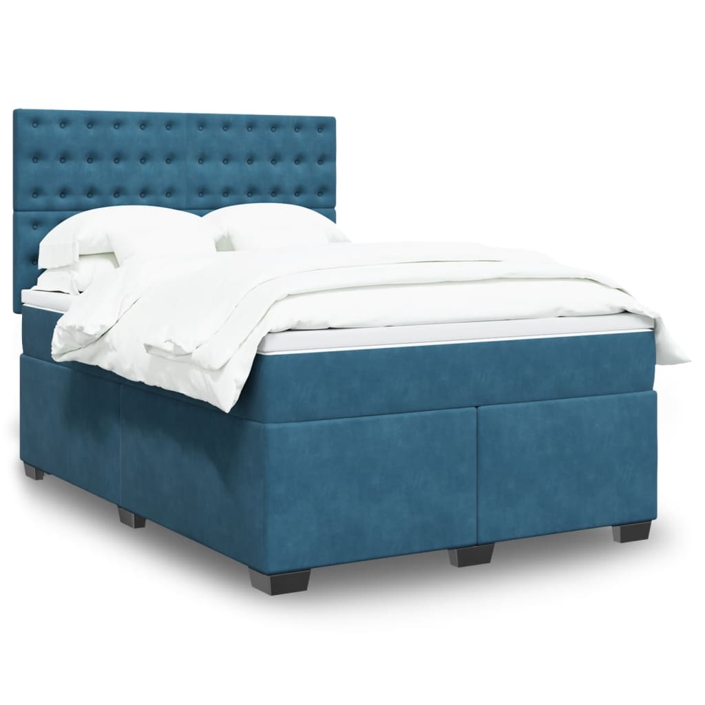 Box Spring Bed with Mattress Blue 140x190 cm Velvet