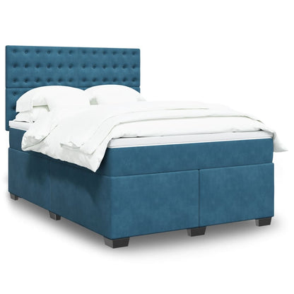 Box Spring Bed with Mattress Blue 140x190 cm Velvet