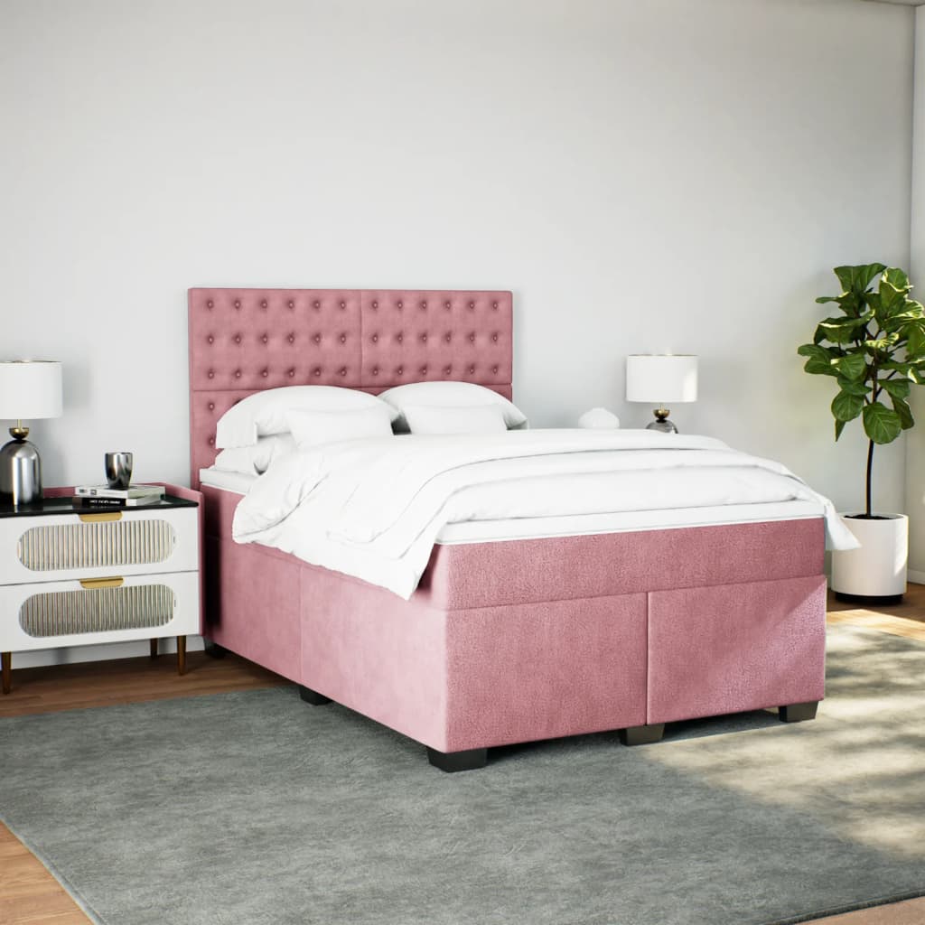 Box Spring Bed with Mattress Pink 140x190 cm Velvet
