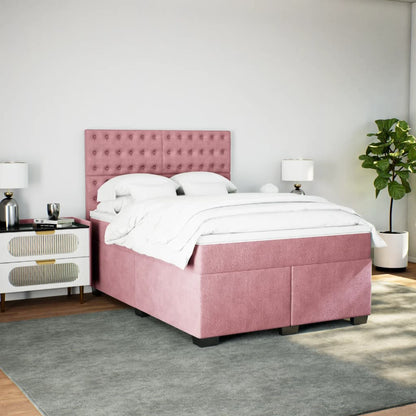Box Spring Bed with Mattress Pink 140x190 cm Velvet