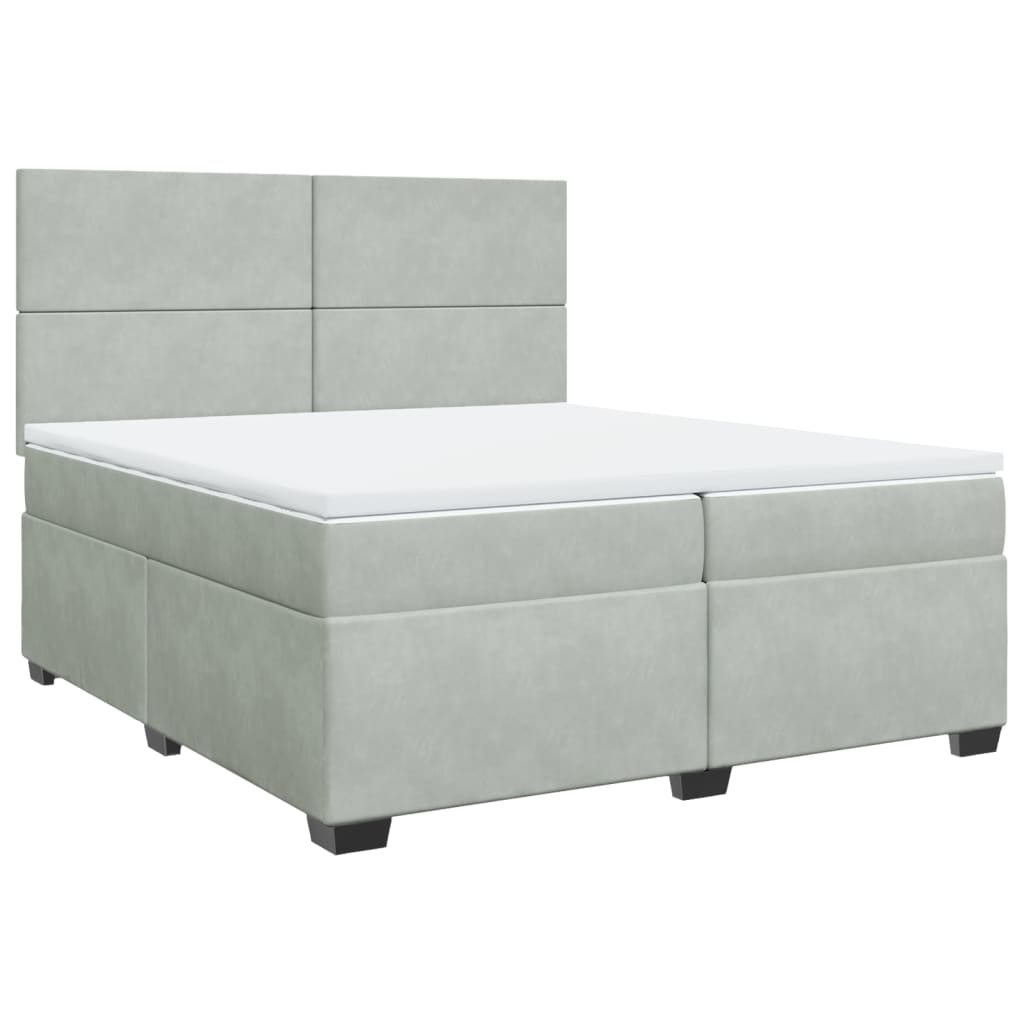 Box Spring Bed with Mattress Light Grey 200x200 cm Velvet