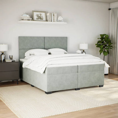 Box Spring Bed with Mattress Light Grey 200x200 cm Velvet
