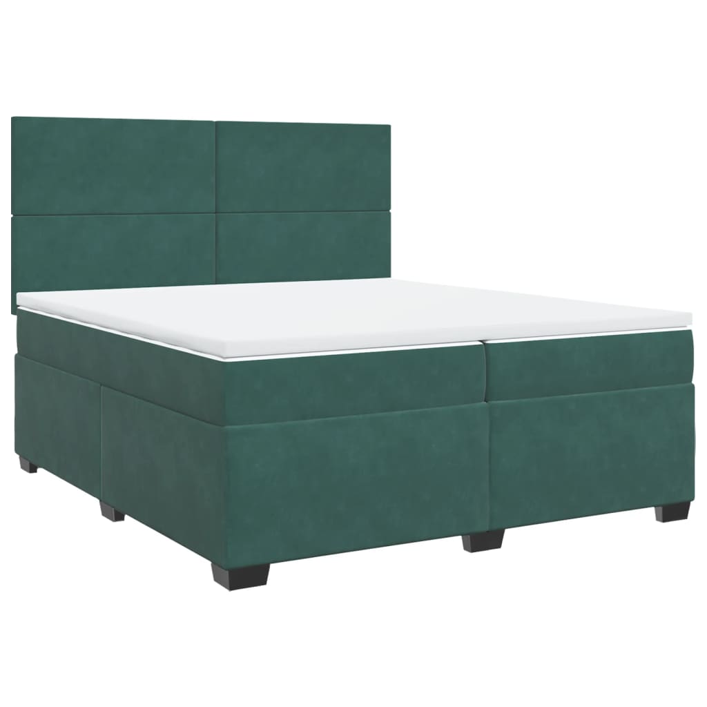 Box Spring Bed with Mattress Dark Green 200x200 cm Velvet