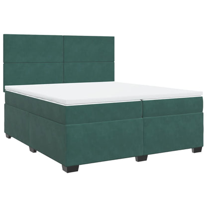 Box Spring Bed with Mattress Dark Green 200x200 cm Velvet
