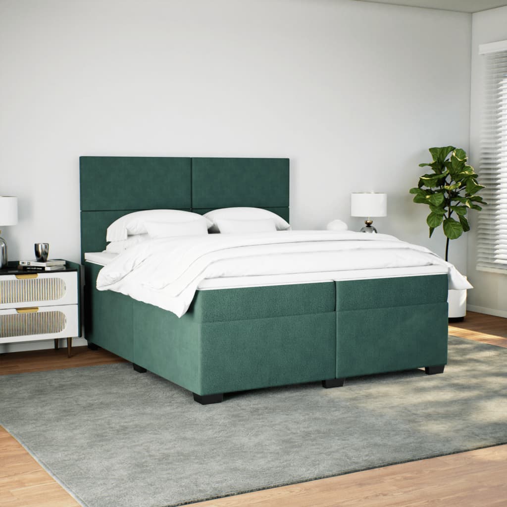 Box Spring Bed with Mattress Dark Green 200x200 cm Velvet