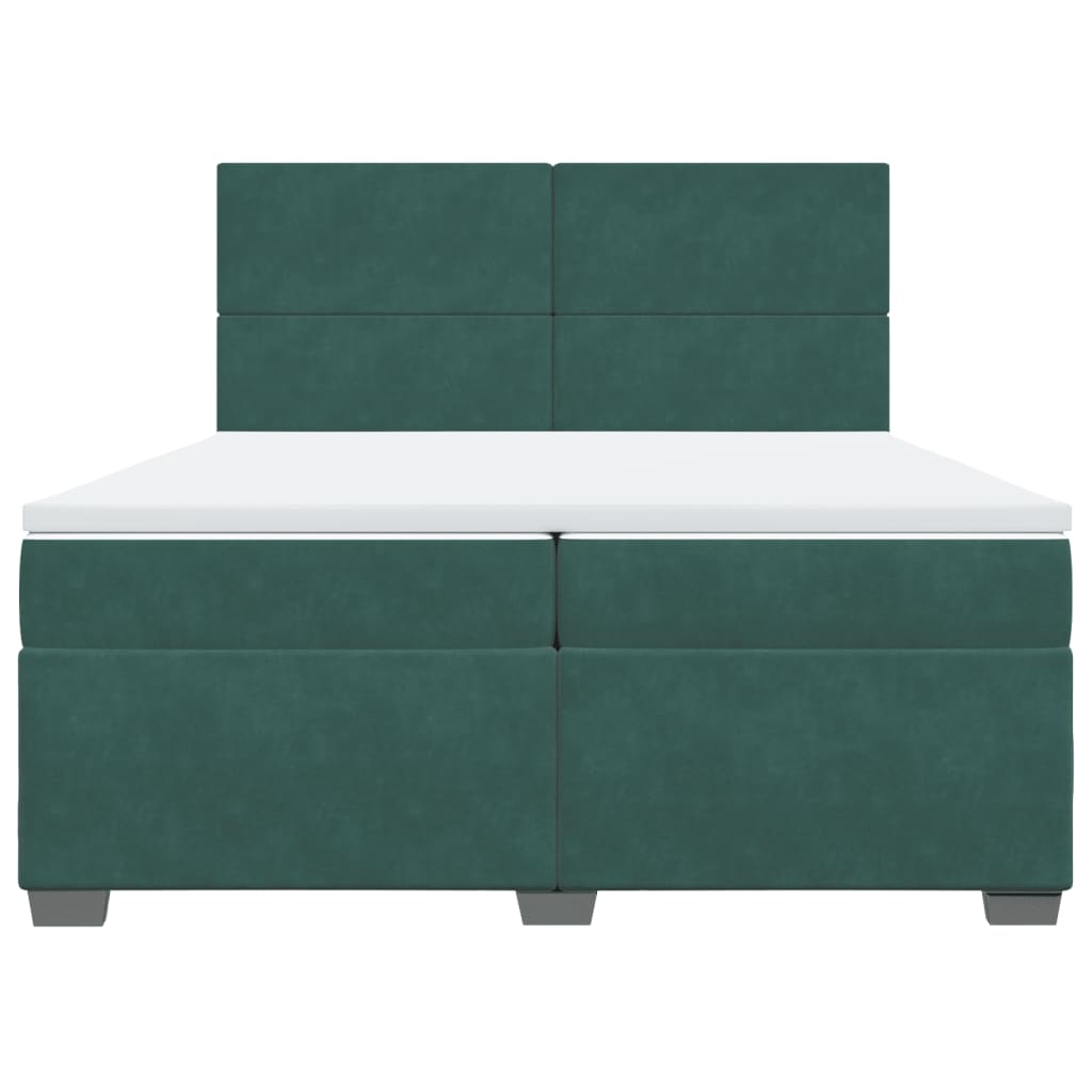 Box Spring Bed with Mattress Dark Green 200x200 cm Velvet