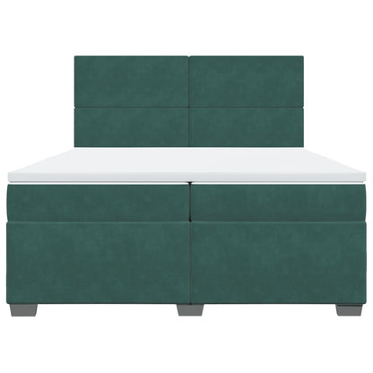 Box Spring Bed with Mattress Dark Green 200x200 cm Velvet