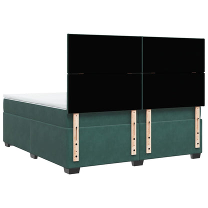 Box Spring Bed with Mattress Dark Green 200x200 cm Velvet