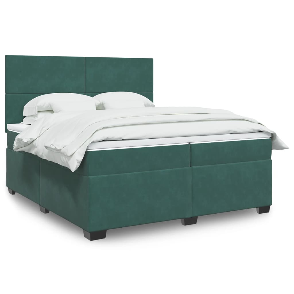 Box Spring Bed with Mattress Dark Green 200x200 cm Velvet