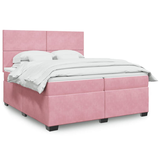 Box Spring Bed with Mattress Pink 200x200 cm Velvet
