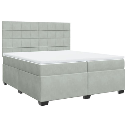 Box Spring Bed with Mattress Light Grey 200x200 cm Velvet