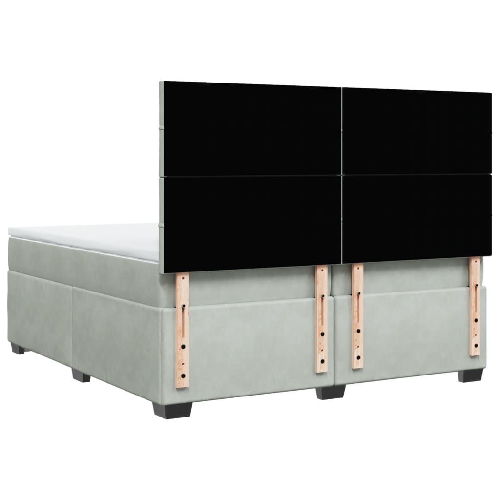 Box Spring Bed with Mattress Light Grey 200x200 cm Velvet