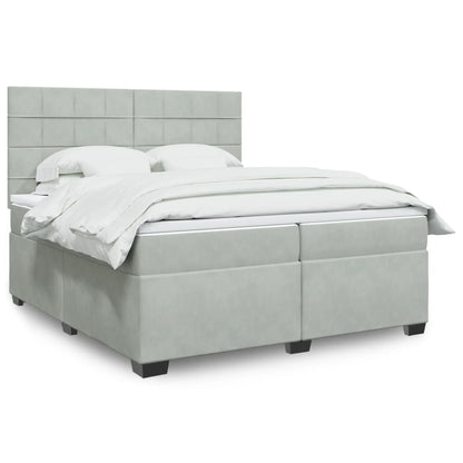 Box Spring Bed with Mattress Light Grey 200x200 cm Velvet