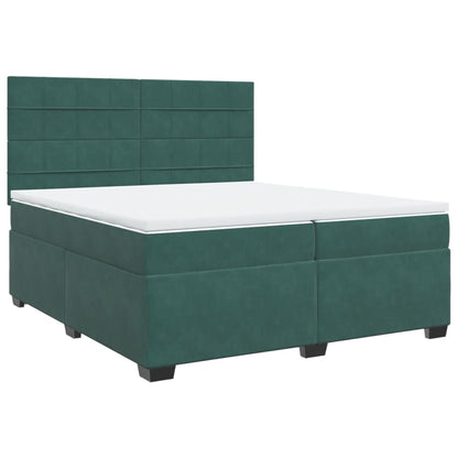 Box Spring Bed with Mattress Dark Green 200x200 cm Velvet