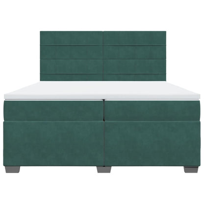 Box Spring Bed with Mattress Dark Green 200x200 cm Velvet