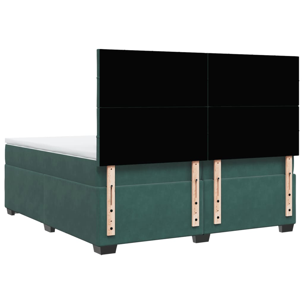 Box Spring Bed with Mattress Dark Green 200x200 cm Velvet