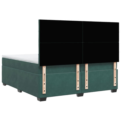Box Spring Bed with Mattress Dark Green 200x200 cm Velvet