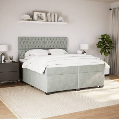Box Spring Bed with Mattress Light Grey 200x200 cm Velvet