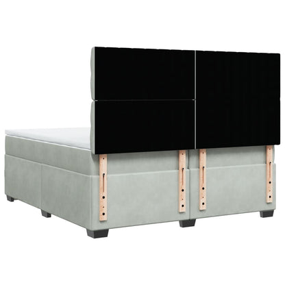 Box Spring Bed with Mattress Light Grey 200x200 cm Velvet