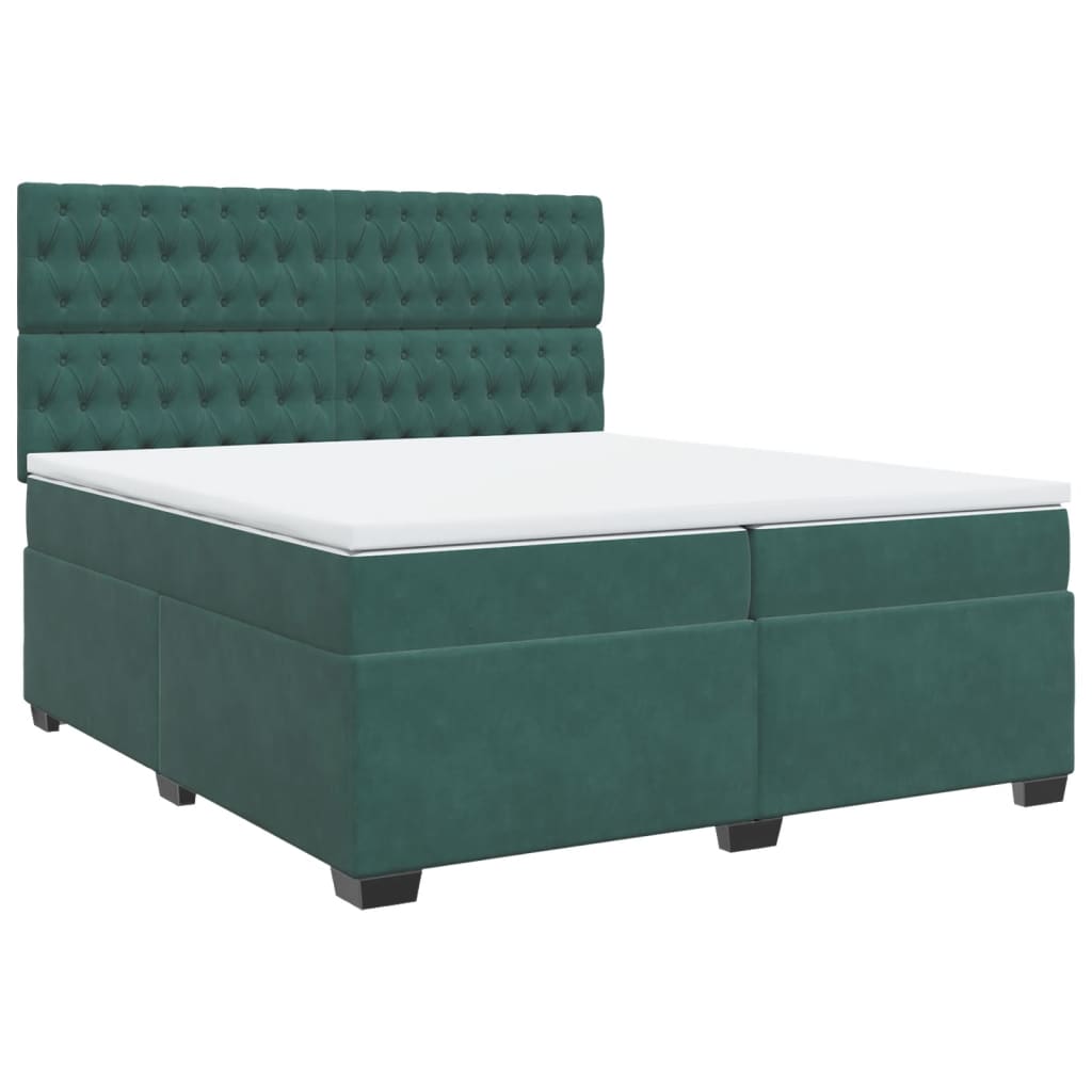 Box Spring Bed with Mattress Dark Green 200x200 cm Velvet